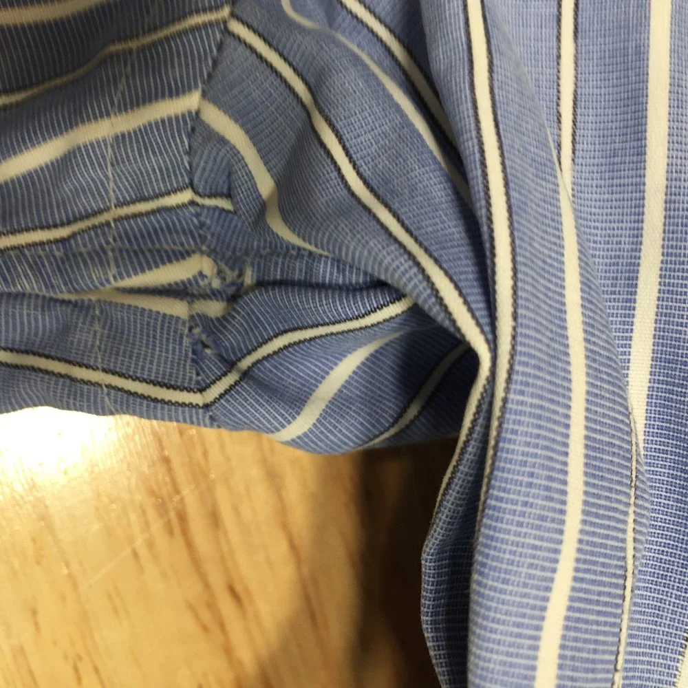 J.Crew Mens Blue White Striped 80s 2-Ply Cotton Button Down Shirt Size M 15-15.5